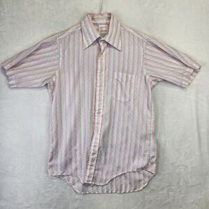 Vintage‎ Gentry Permanent Press Mens Button Up Shirt 60s 70s Pastel Stripe